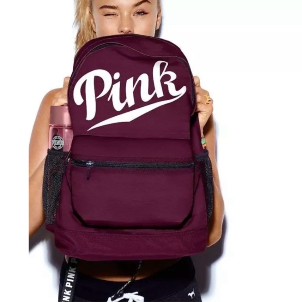 Victoria's Secret PINK Campus Backpack Black Orchid White Logo
